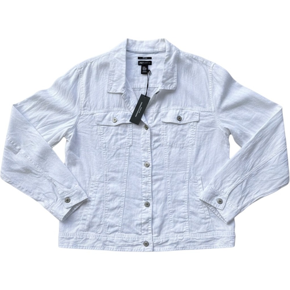 Jones New York Womens White 100% Linen Trucker Jacket Plus Size 3X NWT